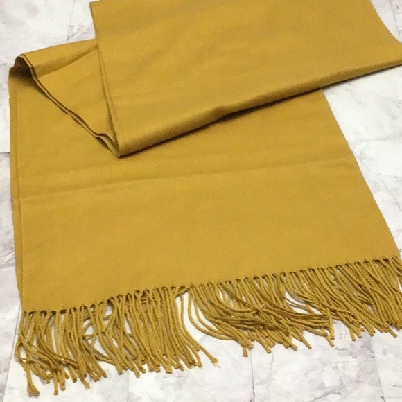Mustard yellow Cashmere scarf, yellow blanket wrap scarf. - Picture 2 of 5